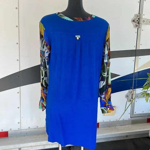 Indus colorful bright slightly sheer long sleeve Art Deco shirt tunic size M - Picture 5 of 10